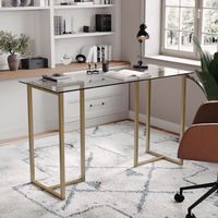 Martha Stewart - Eli Tempered Glass Top Office Desk - Clear Top/Polished Brass Frame - Alternate Views