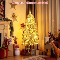 Costway - 5FT Pre-Lit Hinged Christmas Tree Snow Flocked w/9 Modes Remote Control Lights - Green/... - Alternate Views