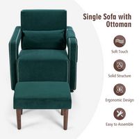 Costway - Modern Berber Fleece Sofa Chair with Ottoman and Waist Pillow - Emerald - Alternate Views
