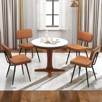 Costway Dining Chairs Set of 2 with PU Leather Cover Filled Sponge Waterfall Seats - Brown - Alternate Views