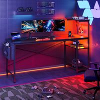 Bestier 61inch Gaming Desk Computer Desk with LED Lights Storage Shelves - Black - Alternate Views