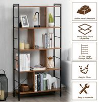 Costway - 4-Tier Bookcase Industrial Bookshelf Floor Standing Storage Rack - Rustic Brown - Alternate Views