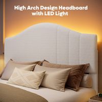 Pinmoco - Queen Upholstered Platform Bed Frame with Adjustable LED Arc Headboard - Fabric White - Alternate Views