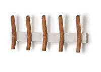 TRINITY - DRAKESTONE | Mid-Century Coat Rack w/ 5 Wooden Hooks | - White - Alternate Views