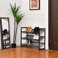 Costway - 3-Tier Shoe Rack Adjustable to Flat Slant Shoe Organizer Holder Stand - Brown - Alternate Views