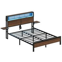 Bestier - King Size Bed Frame with Headboard LED Platform Bed Frame with Charging Station - Brown - Alternate Views