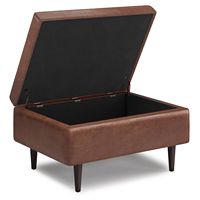 Simpli Home - Shay Mid Century Small Square Coffee Table Storage Ottoman - Distressed Saddle Brown - Alternate Views