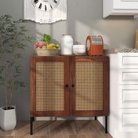 Costway - Rattan Buffet Sideboard  Cabinet Cupboard with Adjustable Shelf Walnut - Walnut - Alternate Views