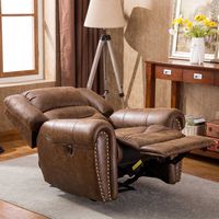 Bestier - Oversized Vegan Leather Manual Power Recliner with Nailhead Trim and USB Port - Brown - Alternate Views