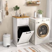 Costway Laundry Cabinet Freestanding Tilt Out Laundry Hamper with Basket Drawer Organizer - White... - Alternate Views
