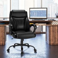 Costway - Big & Tall Leather Office Chair with Adjustable High Back - Black - Alternate Views