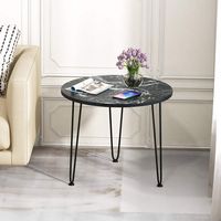 Costway Small Round Coffee Table w/ Thickened Tabletop & Metal Tripod Legs Faux Marble - Black - Alternate Views