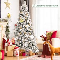 Costway - 7ft Snow Flocked Hinged Christmas Tree w/Berries & Poinsettia Flowers - Green/White - Alternate Views