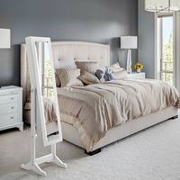 Costway - Mirrored Jewelry Cabinet Mirror Organizer Storage Ring Stand - White - Alternate Views