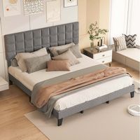 Costway King Size Bed Frame Modern Linen Fabric Upholstered Platform Bed with Headboard - Gray - Alternate Views