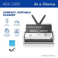 Brother - ADS-1300 Compact Duplex Desktop Scanner with Single Pass Double-Sided Scanning - White - Alternate Views