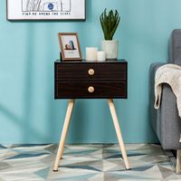 Costway - Mid Century Modern 2 Drawers Nightstand Sofa Side Table End Table Espresso - Brown - Alternate Views
