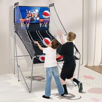 Costway - Dual Shot Basketball Arcade Game with 8 Game Modes Electronic Scoring - Blue - Alternate Views