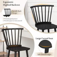 Costway Rubber Wood Windsor Dining Chairs Set of 2 with Spindle Back for Living Room - Black - Alternate Views