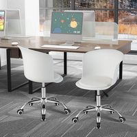 Costway - PU Leather Armlress Swivel Desk Chair (Set of 2) - White - Alternate Views