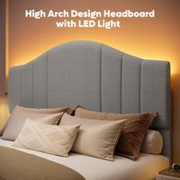 Pinmoco - Full Upholstered Platform Bed Frame with Adjustable LED Arc Headboard - Fabric Gray - Alternate Views