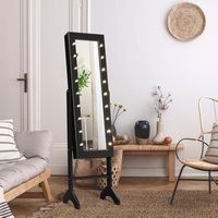 Costway - Mirrored Jewelry Cabinet Organizer w/18 LED lights - Black - Alternate Views