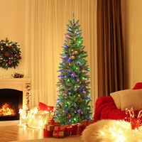 Costway - 6FT Pre-Lit Hinged Artificial Christmas Tree w/ 648 Tips & 270 Multicolor Lights - Green - Alternate Views