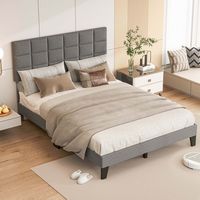 Costway Queen Size Bed Frame Modern Linen Fabric Upholstered Platform Bed with Headboard - Gray - Alternate Views