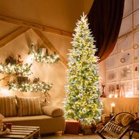 Costway - 7.5 FT Flocked Christmas Tree with 913 PE PVC Branch Tips 350 Warm White LED Lights - G... - Alternate Views