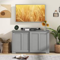 Costway Kitchen Storage Cabinet Sideboard Buffet Cupboard Wood Sliding Door Pantry - Gray - Alternate Views