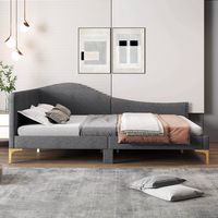 Costway Full Size Upholstered Daybed Rivet-Tufted Platform Bed with Metal Legs Wood Slats - Gray - Alternate Views