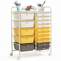Costway - 15 Drawer Rolling Storage Cart Scrapbook Paper Office School Organizer - Grey/Beige/Yellow - Alternate Views