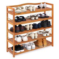 Costway - 5-Tier Wood Shoe Rack Freestanding Large Shoe Storage Organizer Heavy-duty - Reddish Brown - Alternate Views