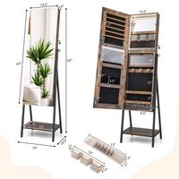 Costway - Jewelry Cabinet Armoire 3 Color LED Modes Full-Length Frameless Mirror Lockable Brown -... - Alternate Views