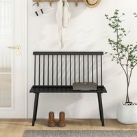 Costway - Entryway Bench for 2 Windsor Rubber Wood Dining Bench with Spindle Back - Black - Alternate Views