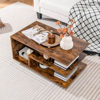 Costway Geometric Coffee Table w/ Storage Shelves 3-Tier Rectangular Tea Table - Rustic Brown - Alternate Views