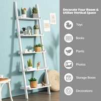 Costway - Versatile 5-Tier Bookshelf Leaning Wall Shelf Ladder  Bookcase Storage Display Furni - ... - Alternate Views