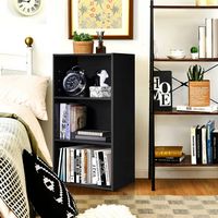 Costway - 3 Open Shelf Bookcase Modern Multi-functional Storage Display Cabinet - Black - Alternate Views