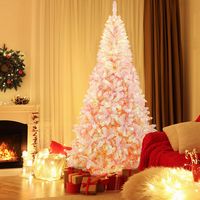 Costway - 7.5FT Pre-Lit Snow Flocked Christmas Tree 1100 Tips with 450 Lights & 8 Modes - Pink - Alternate Views