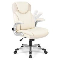 Costway - Ergonomic Executive PU Leather Office Chair with Swivel and Flip-up Armrests - Beige White - Alternate Views