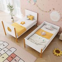 Costway 2-in-1 Twin Over Bunk Bed Frame with Integrated Ladder & Safety Guardrails - White & Natural - Alternate Views