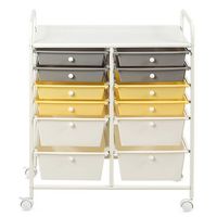 Costway - 12 Drawers Rolling Cart Storage Scrapbook Paper Studio Organizer - Grey/Beige/Yellow - Alternate Views
