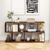 Costway - 2-Tier Bookshelf Free Standing Wooden Display S-Shaped Shelf Storage Rack - Brown - Alternate Views