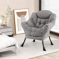 Costway - Stylish Large Lazy Chair with Cozy Head Pillow and Seat Armrests - Gray - Alternate Views