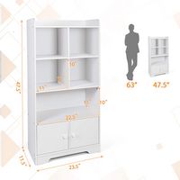 Costway - 4-Tier Bookshelf 2-Door Storage Cabinet w/4 Cubes Display Shelf for Home Office - White - Alternate Views