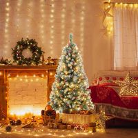 Costway - 5 FT Artificial Christmas Tree Hinged w/ 200 Warm LED Lights & 126 Red Berries - Green/... - Alternate Views