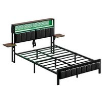 Bestier - Full Size Bed Frame with Upholstered Headboard Built-in Storage LED Lighting and Chargi... - Alternate Views