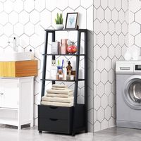 Costway - 4-Tier Ladder Shelf Bookshelf Bookcase Storage Display Leaning With 2 Drawers - Black - Alternate Views