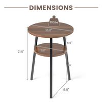 Costway 2PCS 2-Tier Bedside End Table Round Nightstand for Bedroom Living Room - Walnut - Alternate Views