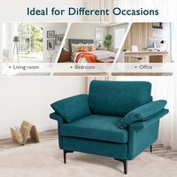 Costway - Set of 2 Fabric Accent Armchair Upholstered Single Sofa w/ Metal Legs - Peacock Blue - Alternate Views